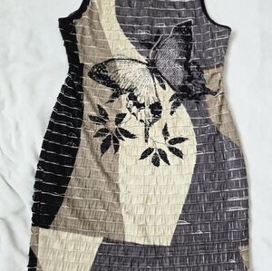 Frank Lyman Design Butterfly Print Dress - Black, Cream, Tan